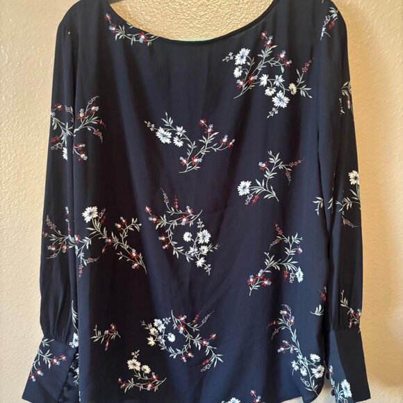 Blue Floral Long-sleeved Blouse - Ann Taylor - XL - Picture 2 of 2